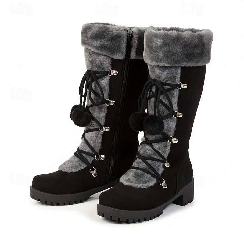 Women's Fur-Trim Lace-Up Mid-Calf Snow Boots