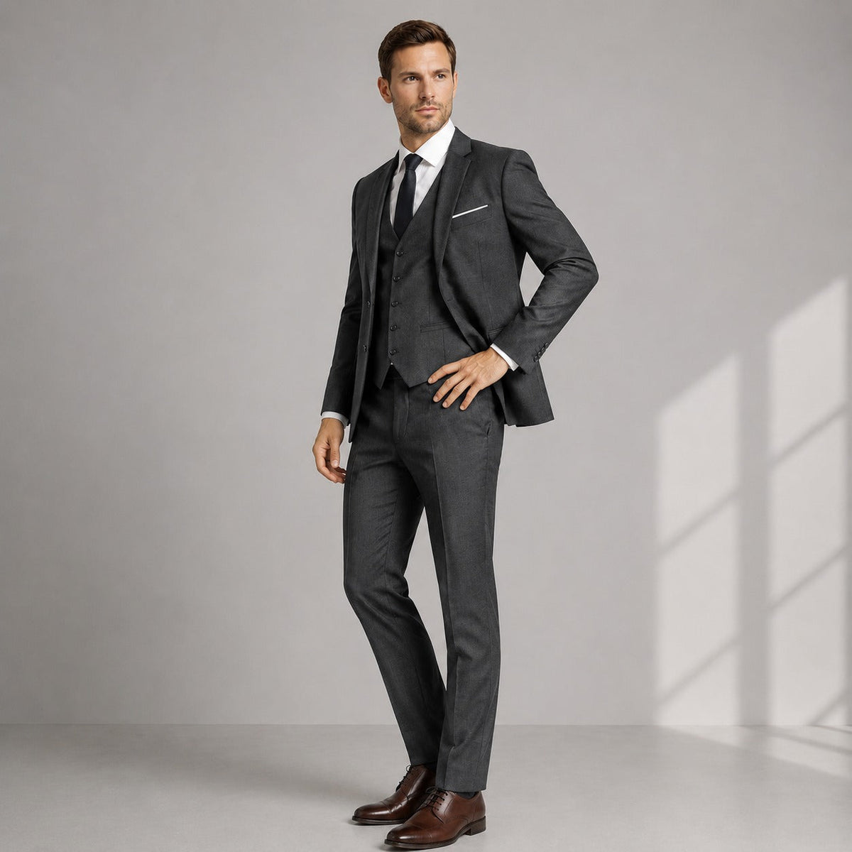 Men's Tailored Three Piece Suit Classic Formalwear for Weddings - Black