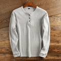Men’s Waffle Knit Henley Shirt - Light Gray