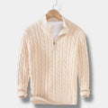 Men's Half-Zip Cable-Knit Stand Collar Sweater - Beige
