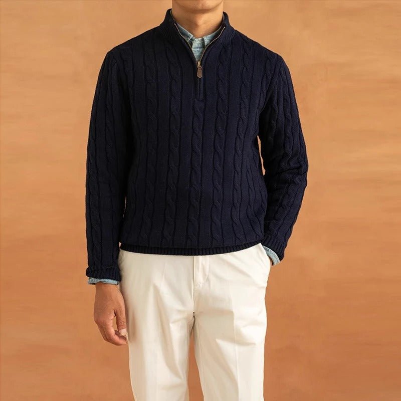 Men's Half-Zip Cable-Knit Stand Collar Sweater