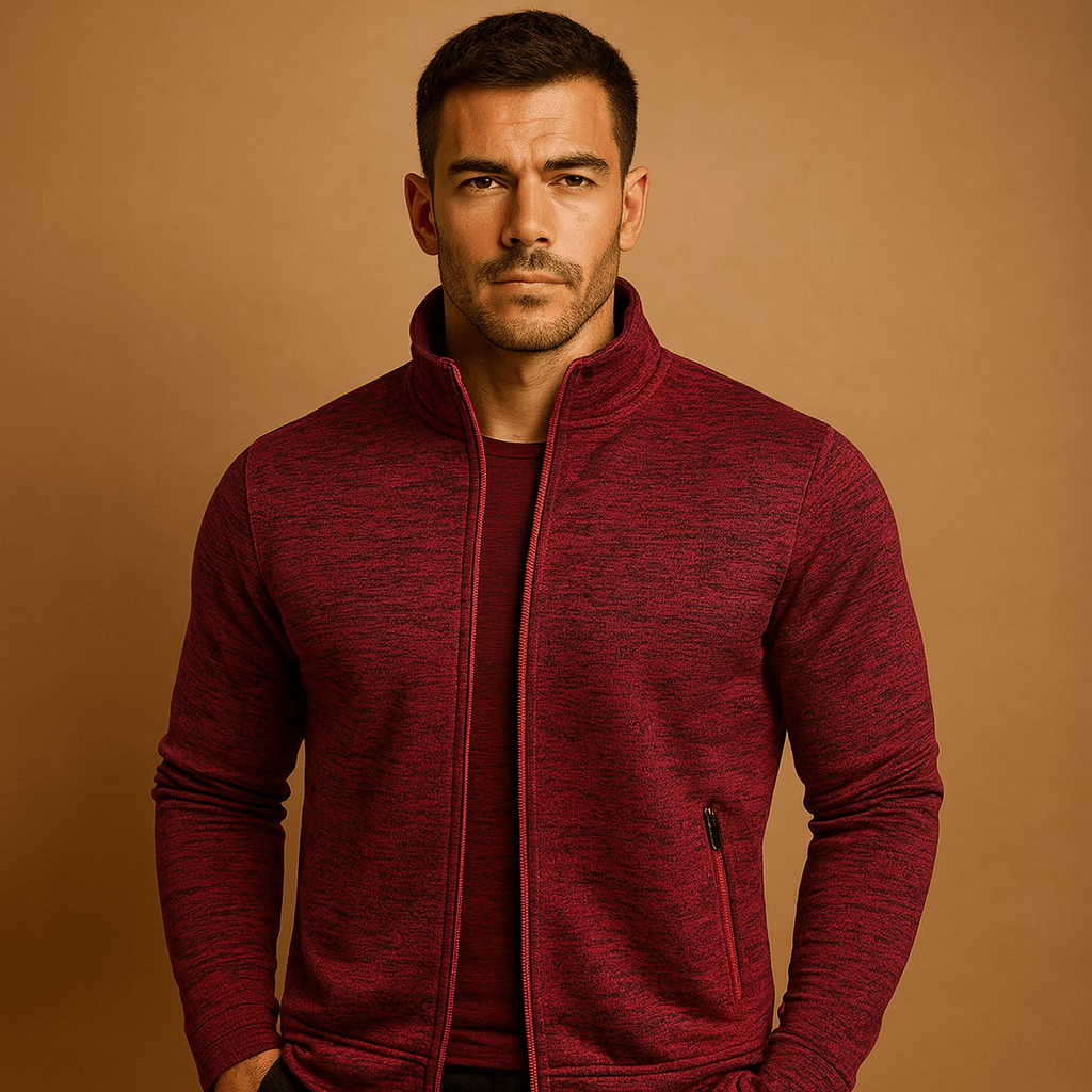 Men's Lightweight Full-Zip Stand Collar Midlayer Cardigan - Wine Red