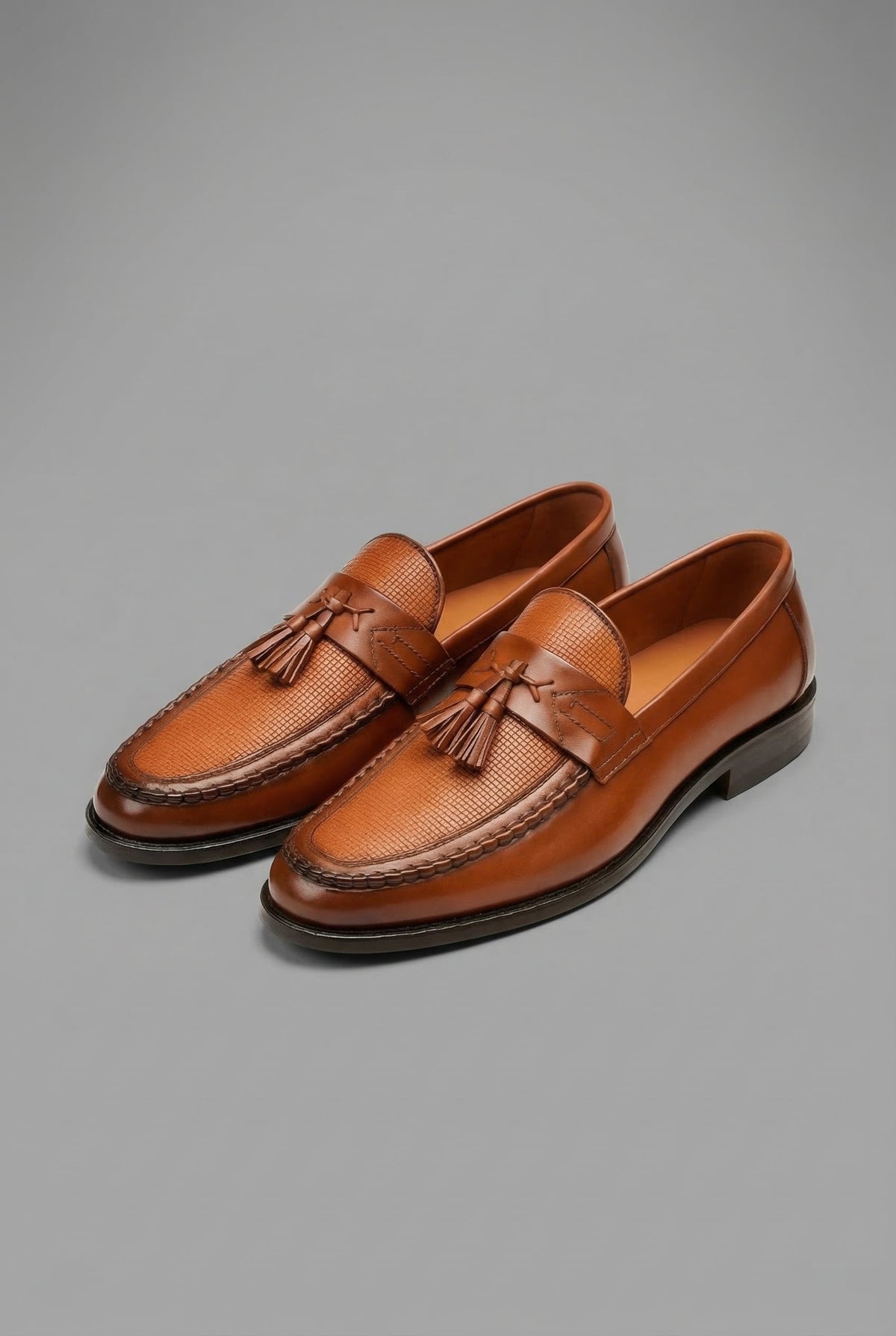 Men's Woven Leather Tassel Loafers - Brown