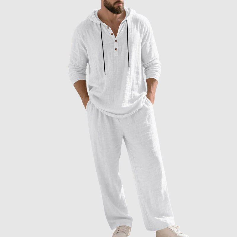 Men's Hooded Linen Lounge Set - White