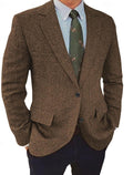 Men's Regular-Fit Herringbone Blazer with Notch Lapels - Brown