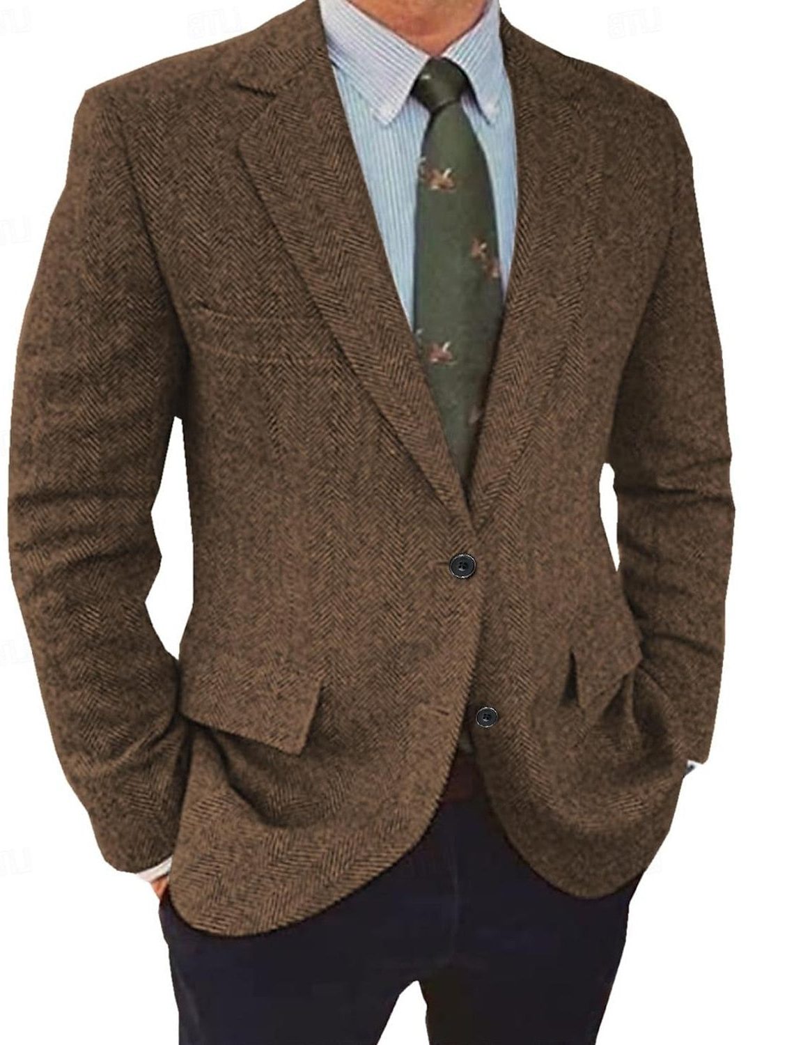 Men's Regular-Fit Herringbone Blazer with Notch Lapels - Brown