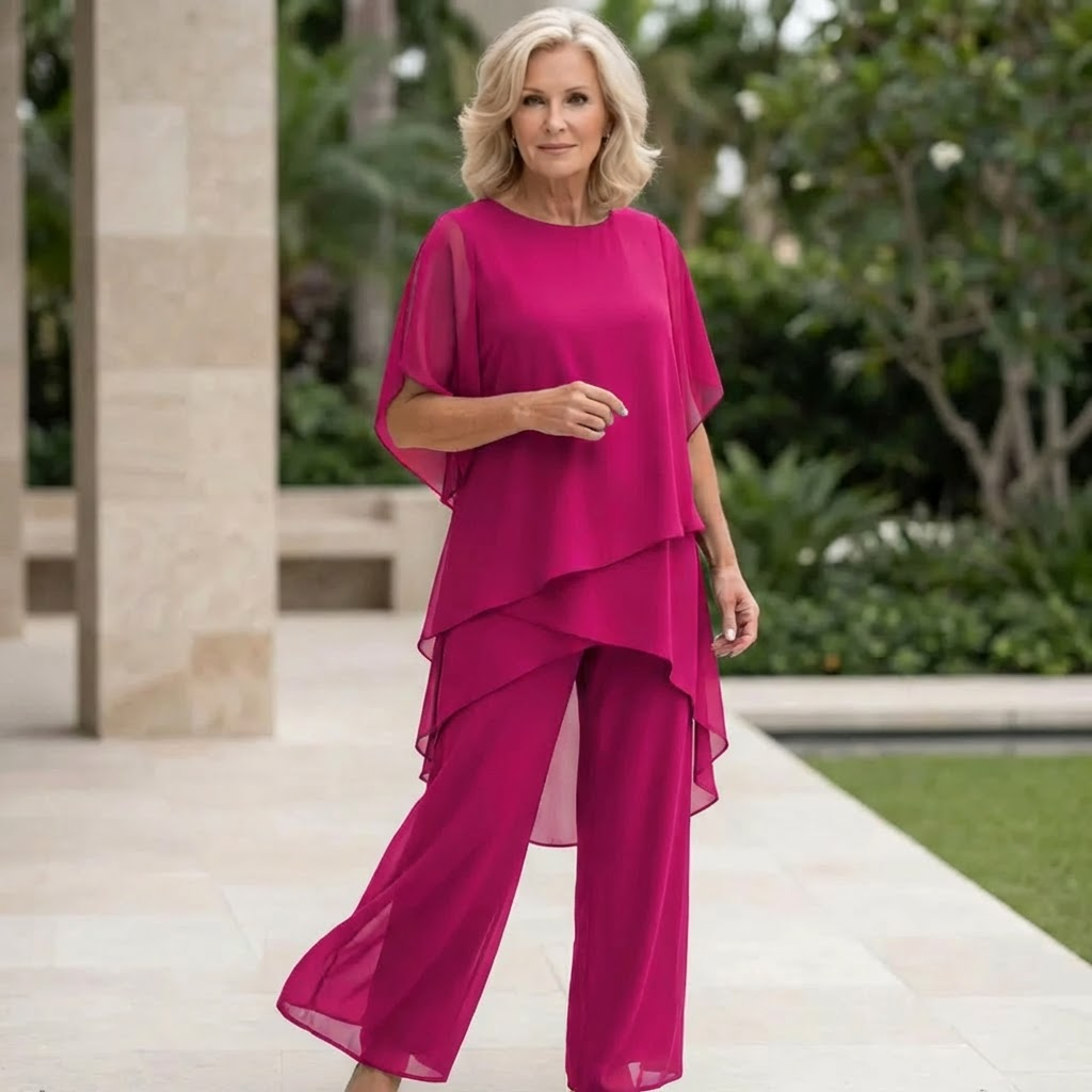 Women's Draped Palazzo Pants and Top Two-Piece Set - Turquoise