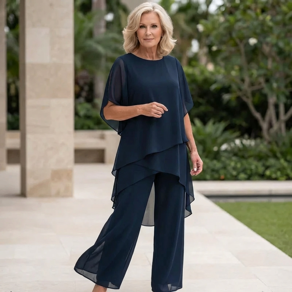 Women's Draped Palazzo Pants and Top Two-Piece Set - Blue