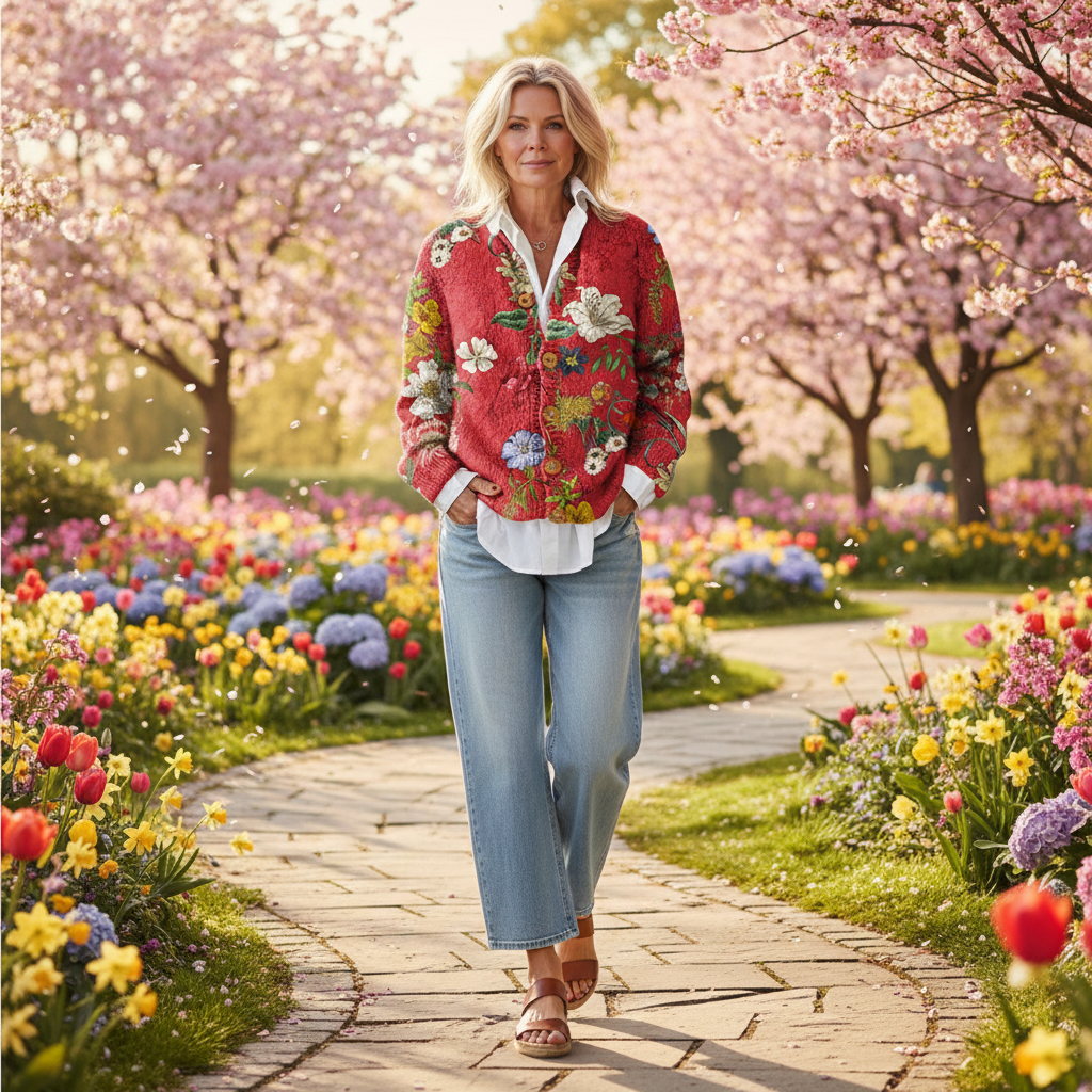 Women's Floral Print Button-Down Cardigan