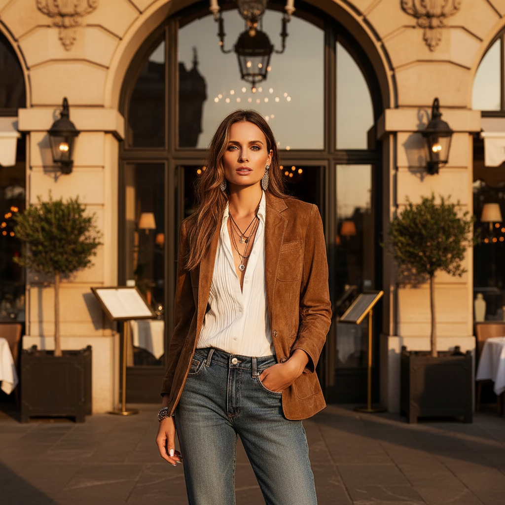 Women's Button-Down Suede Blazer