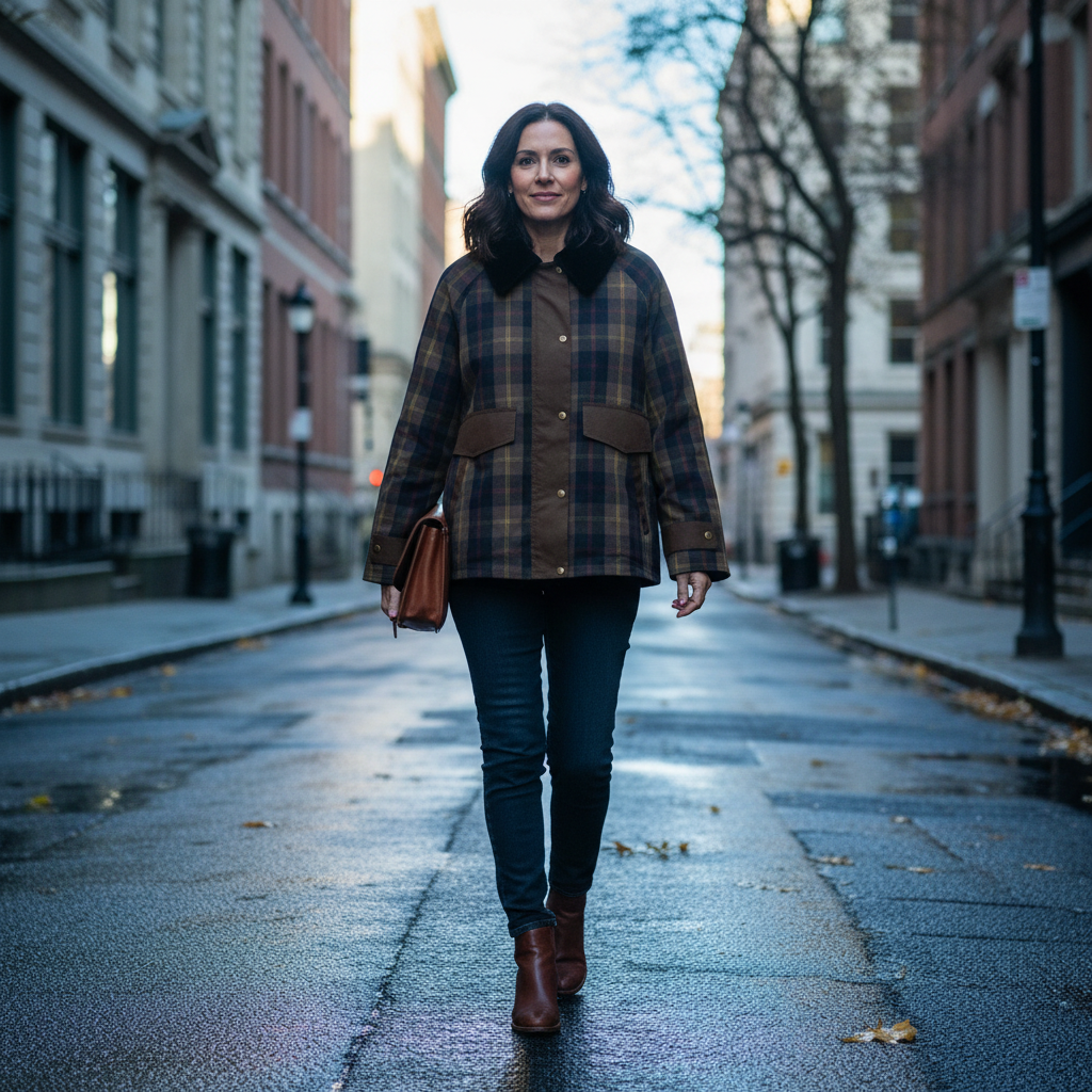 Women's Plaid Faux Fur Collar Jacket