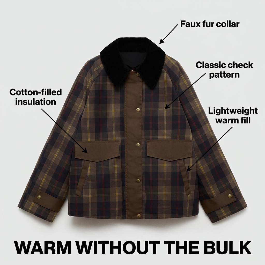 Women's Plaid Faux Fur Collar Jacket