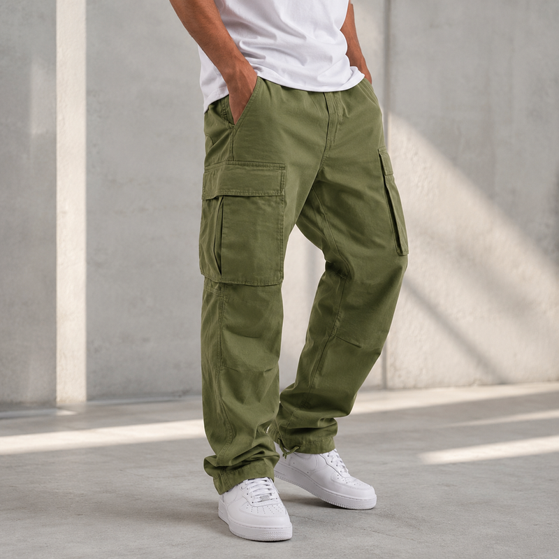 Men's Relaxed Cargo Trousers - Olive Green