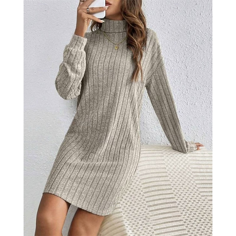 Women's Ribbed High-Neck Sweater Dress