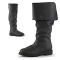 Men's Slouchy Knee-High Leather Pull-On Boots with Fold-Over Cuff - Black