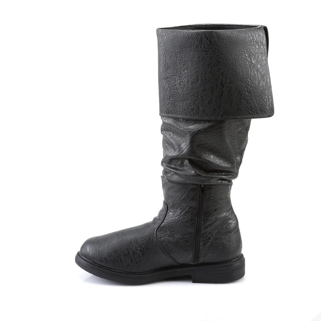 Men's Slouchy Knee-High Leather Pull-On Boots with Fold-Over Cuff