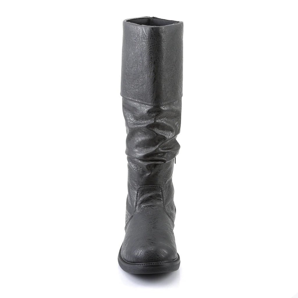 Men's Slouchy Knee-High Leather Pull-On Boots with Fold-Over Cuff
