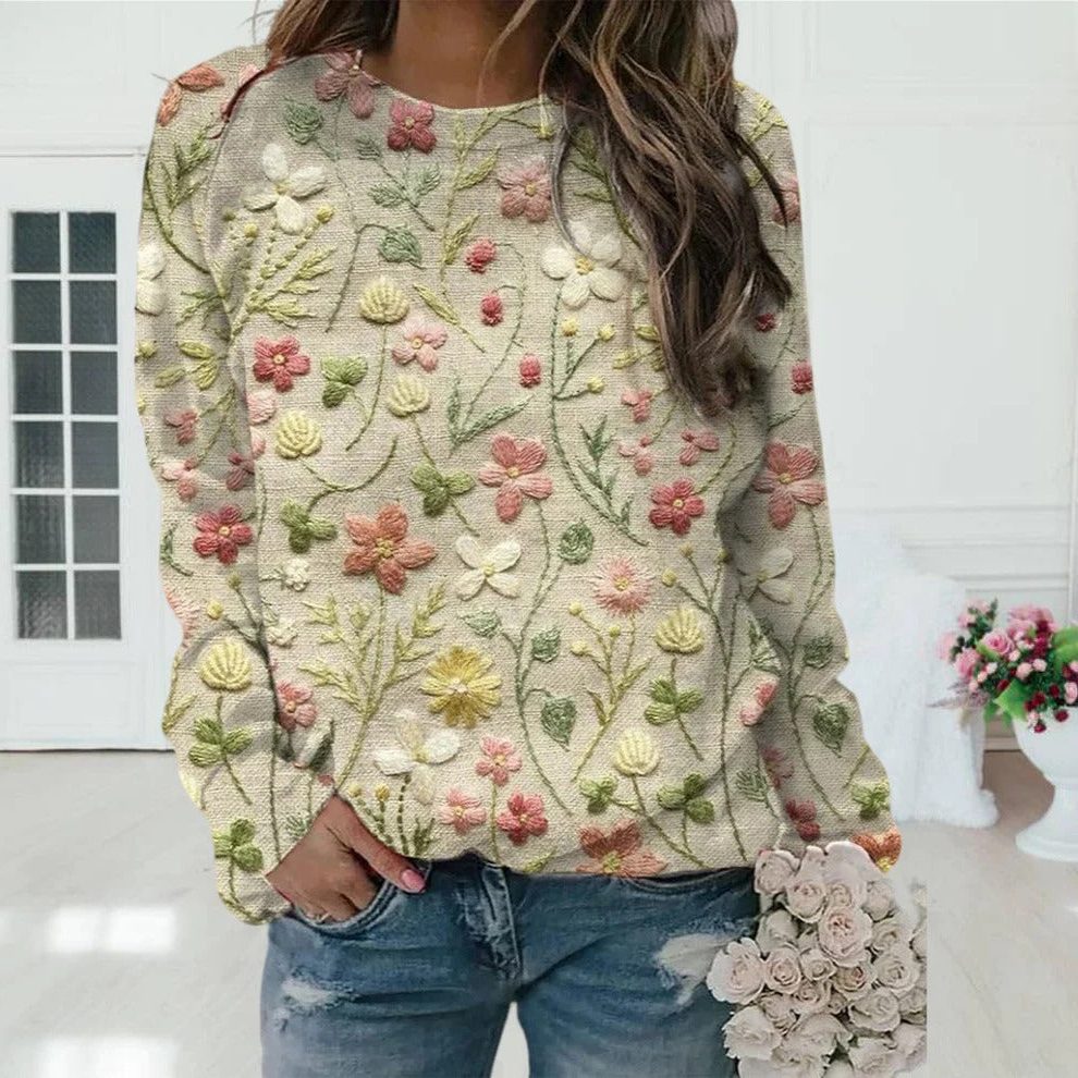 Women's Oversized Striped Fair Isle Crew Neck Sweater - Light Yellow