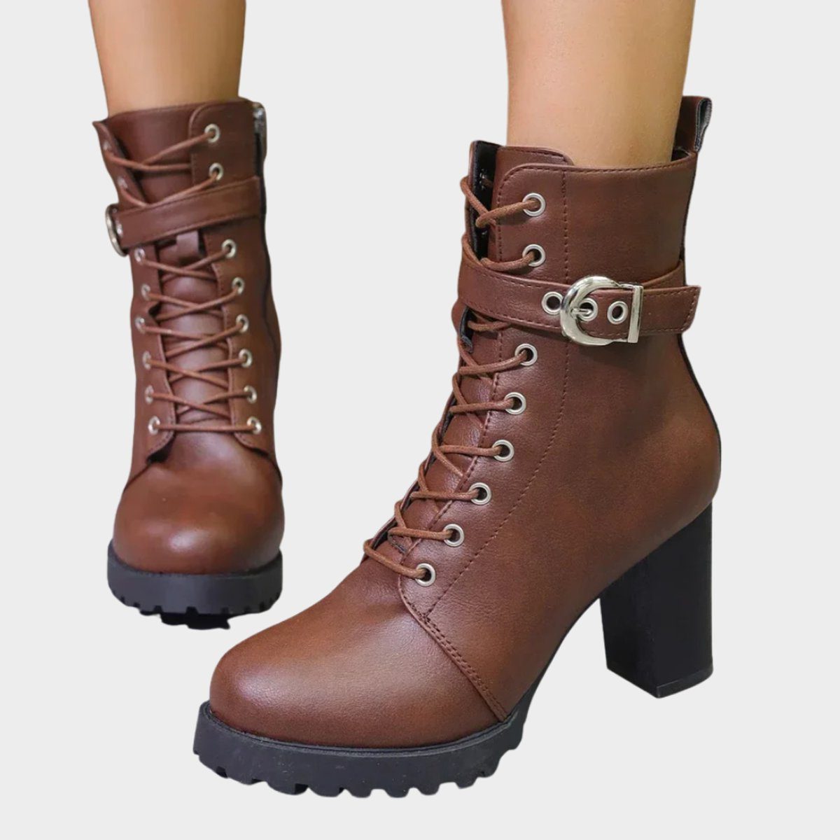 Women's Lace-Up Block Heel Combat Boots