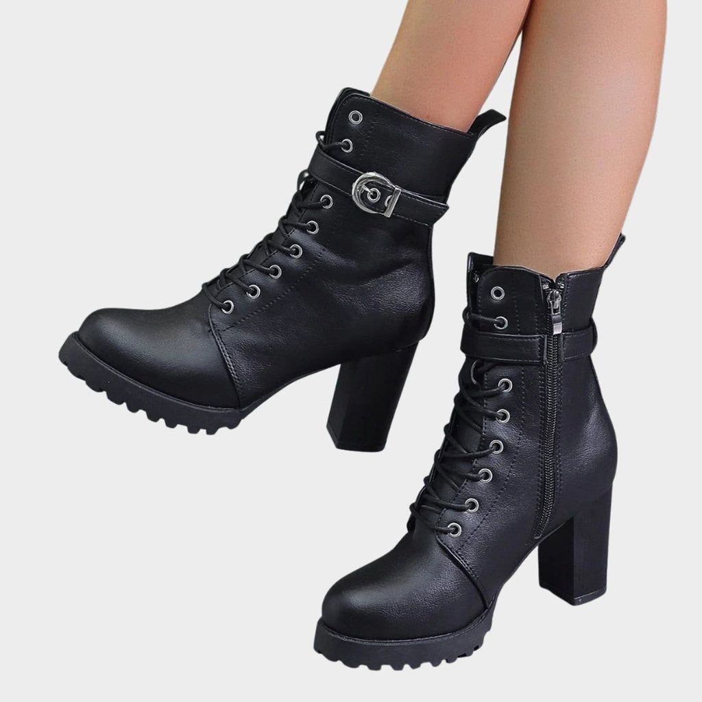Women's Lace-Up Block Heel Combat Boots