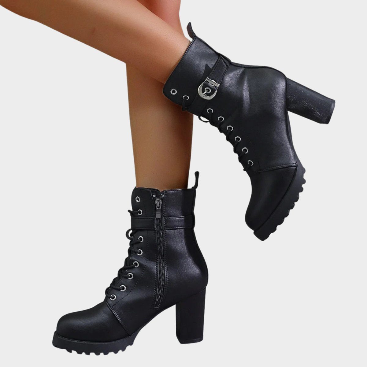 Women's Lace-Up Block Heel Combat Boots