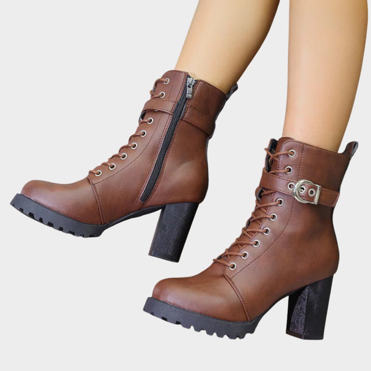 Women's Lace-Up Block Heel Combat Boots