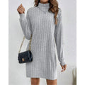 Women's Ribbed High-Neck Sweater Dress - Light Gray