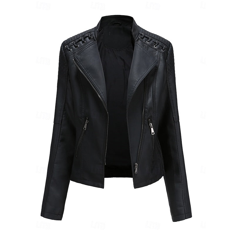 Women's Sleek Tailored Biker Jacket - Black