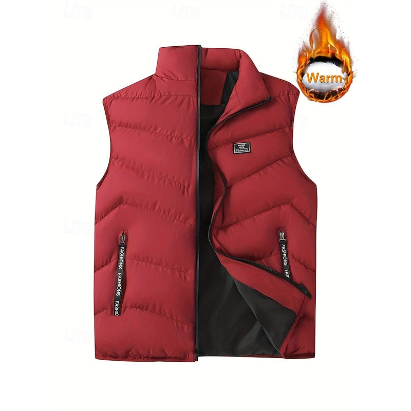 Men's Quilted Puffer Vest with Stand Collar - Black