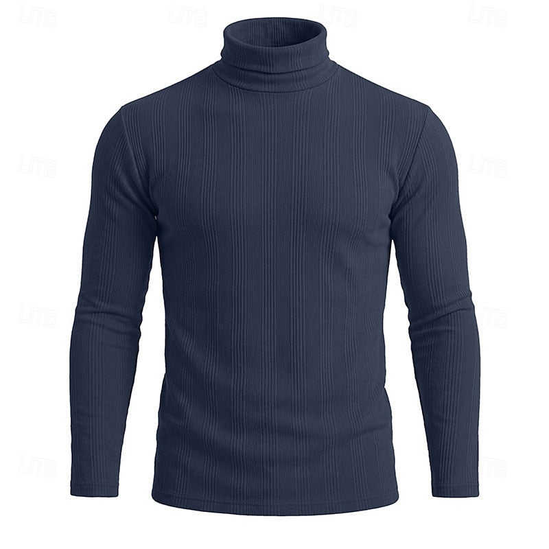 Men's Ribbed Texture Slim Fit Turtleneck Sweater