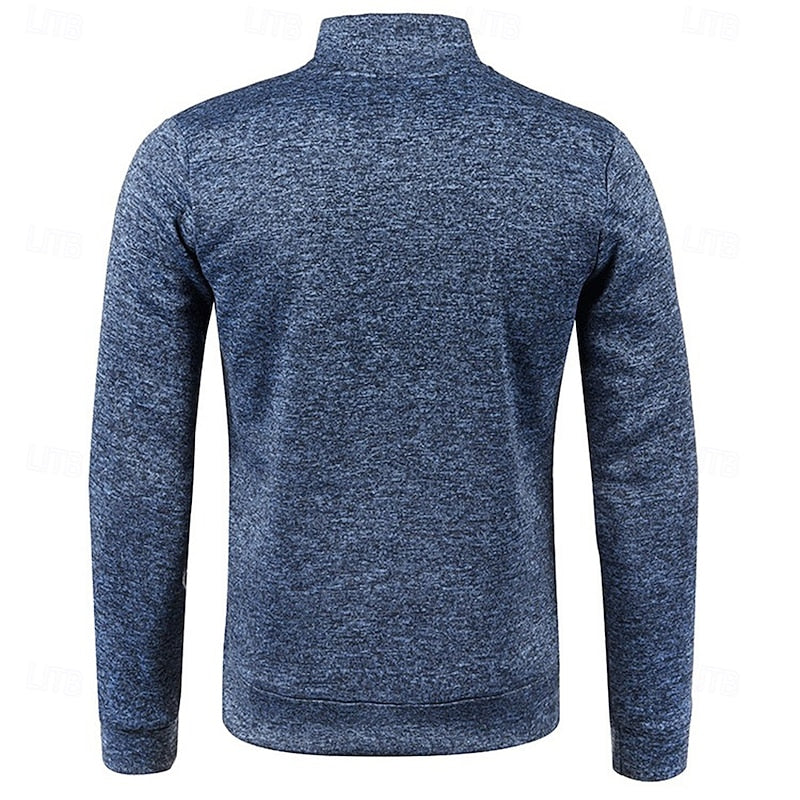 Men's Quarter-Zip Long Sleeve Stand Collar Polo