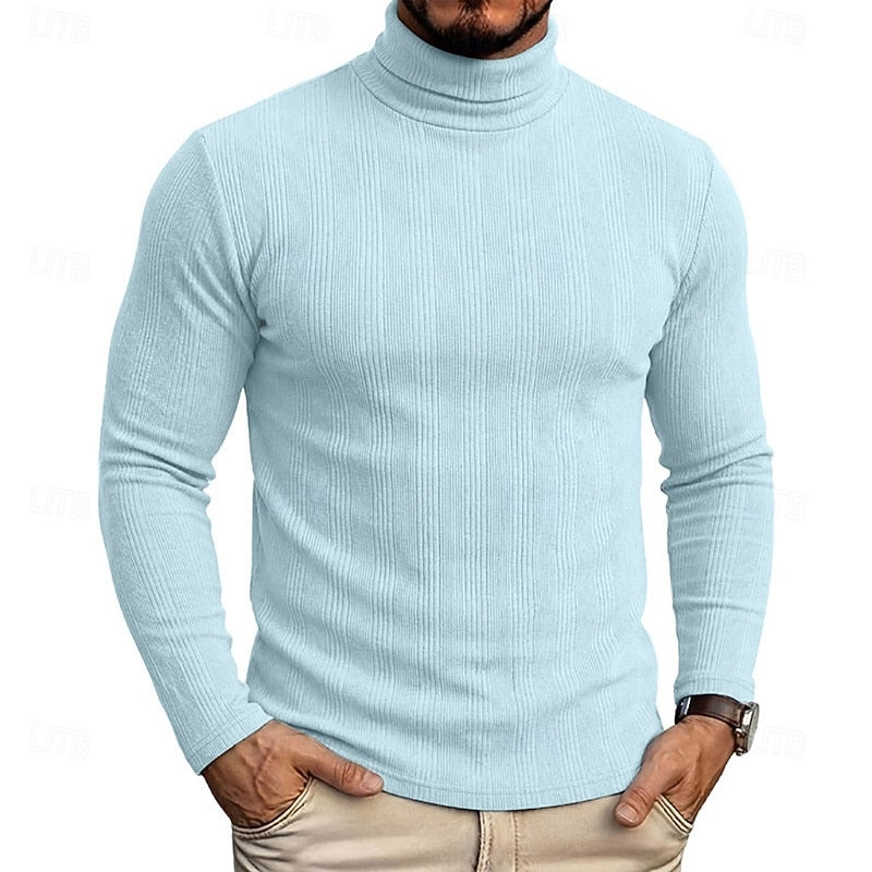 Men's Ribbed Texture Slim Fit Turtleneck Sweater