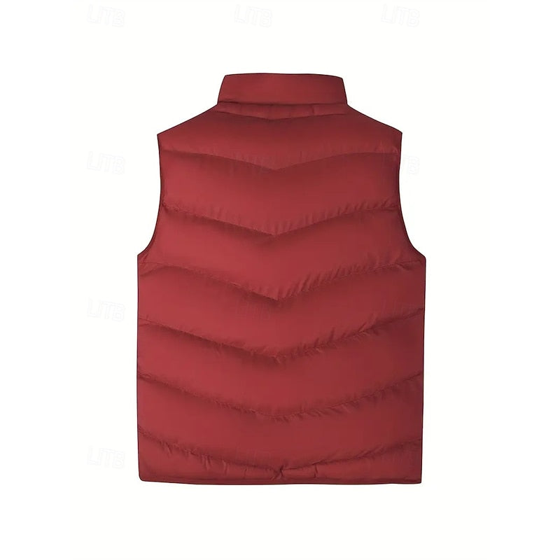 Men's Quilted Puffer Vest with Stand Collar - Gray