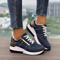 Women's Lace-Up Platform Sneakers with Contrast Heel Tab - Blue