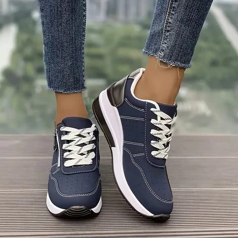 Women's Lace-Up Platform Sneakers with Contrast Heel Tab