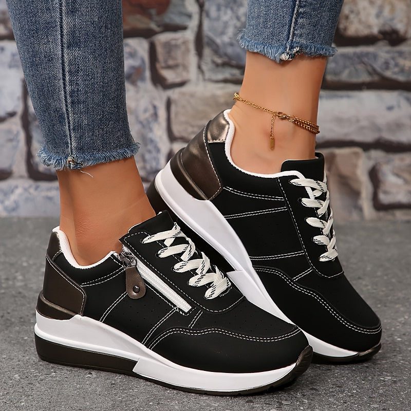 Women's Lace-Up Platform Sneakers with Contrast Heel Tab