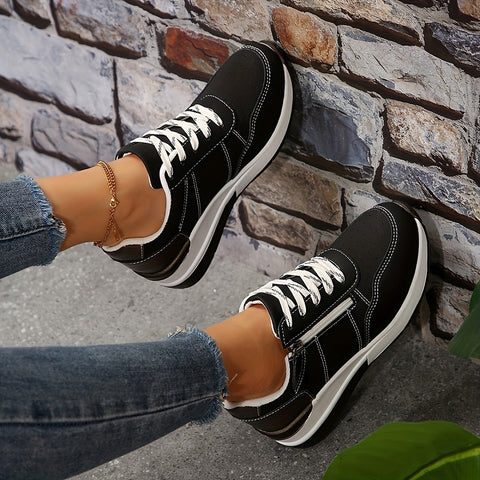 Women's Lace-Up Platform Sneakers with Contrast Heel Tab
