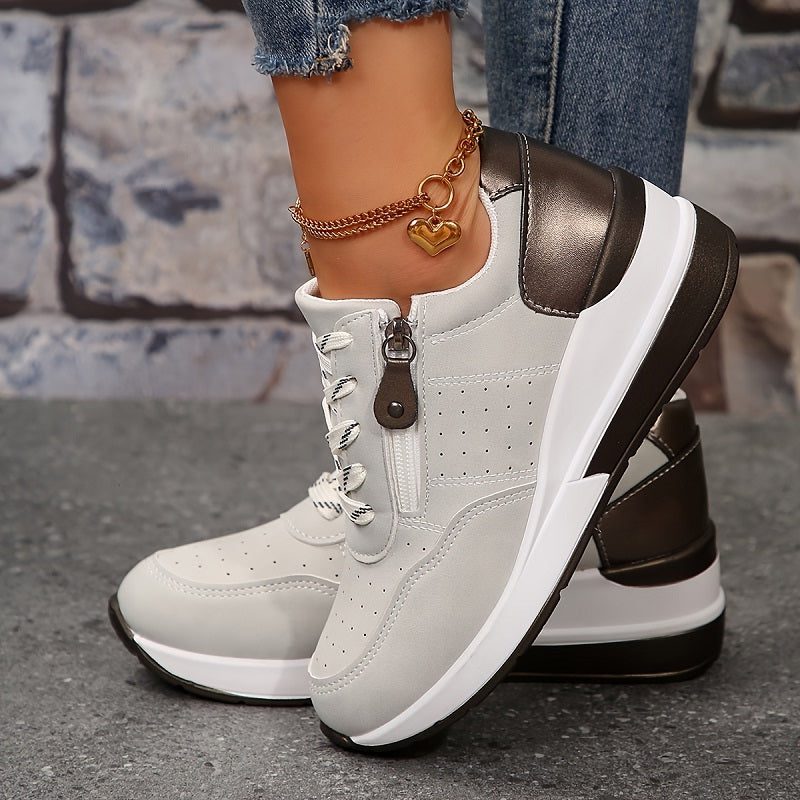 Women's Lace-Up Platform Sneakers with Contrast Heel Tab