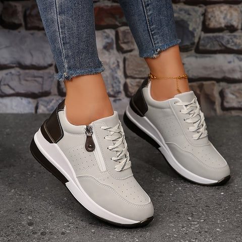 Women's Lace-Up Platform Sneakers with Contrast Heel Tab