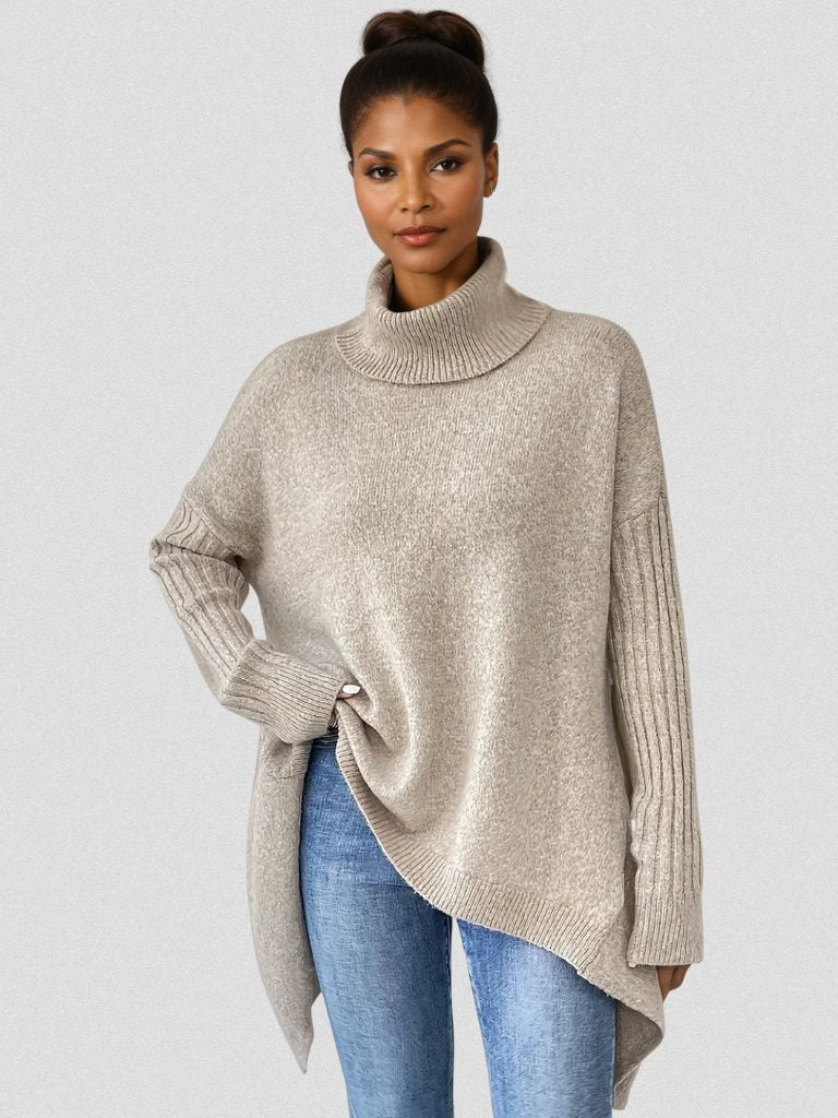 Women's Oversized Asymmetric-Hem Turtleneck Sweater