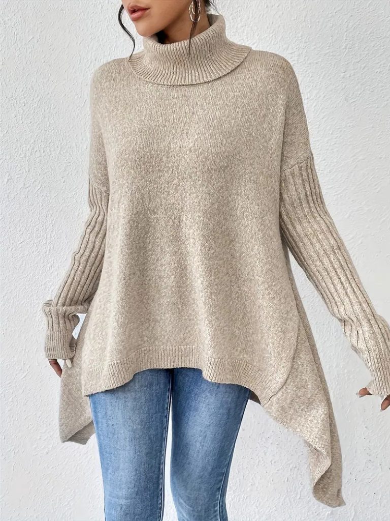 Women's Oversized Asymmetric-Hem Turtleneck Sweater