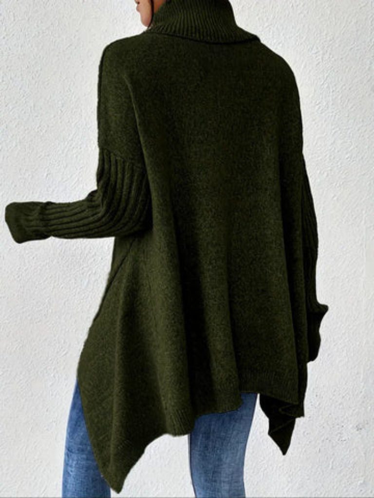 Women's Oversized Asymmetric-Hem Turtleneck Sweater