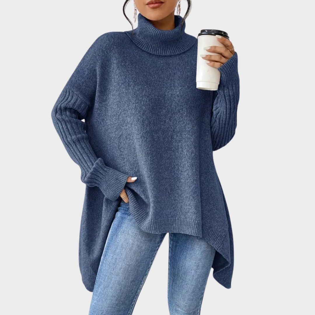 Women's Oversized Asymmetric-Hem Turtleneck Sweater