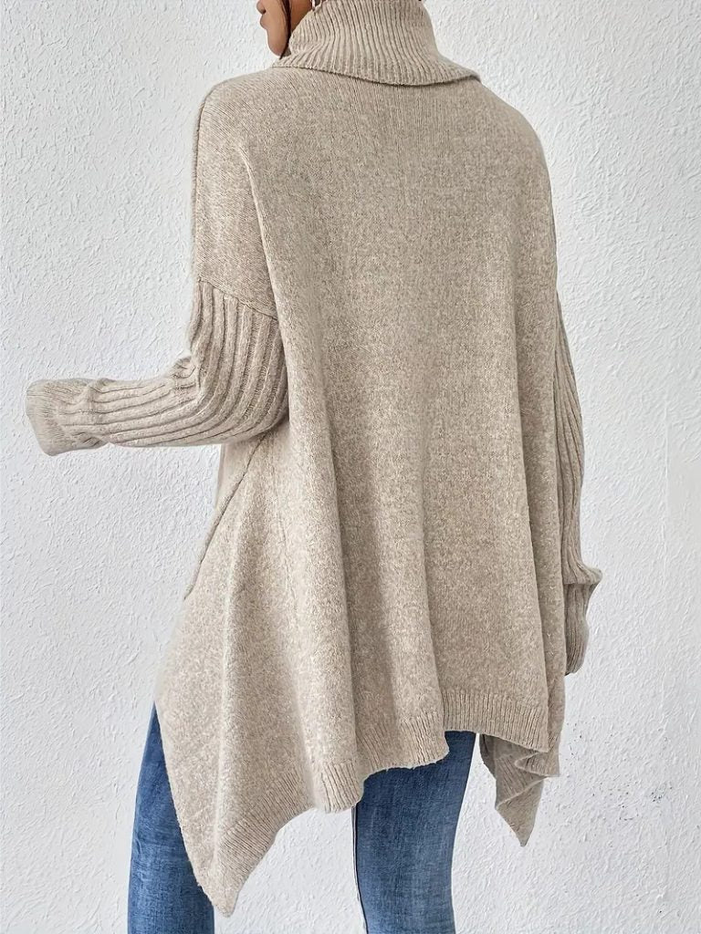 Women's Oversized Asymmetric-Hem Turtleneck Sweater