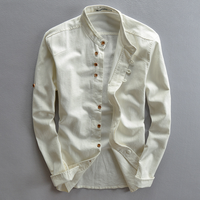 Men's Grandad Collar Button-Up Shirt