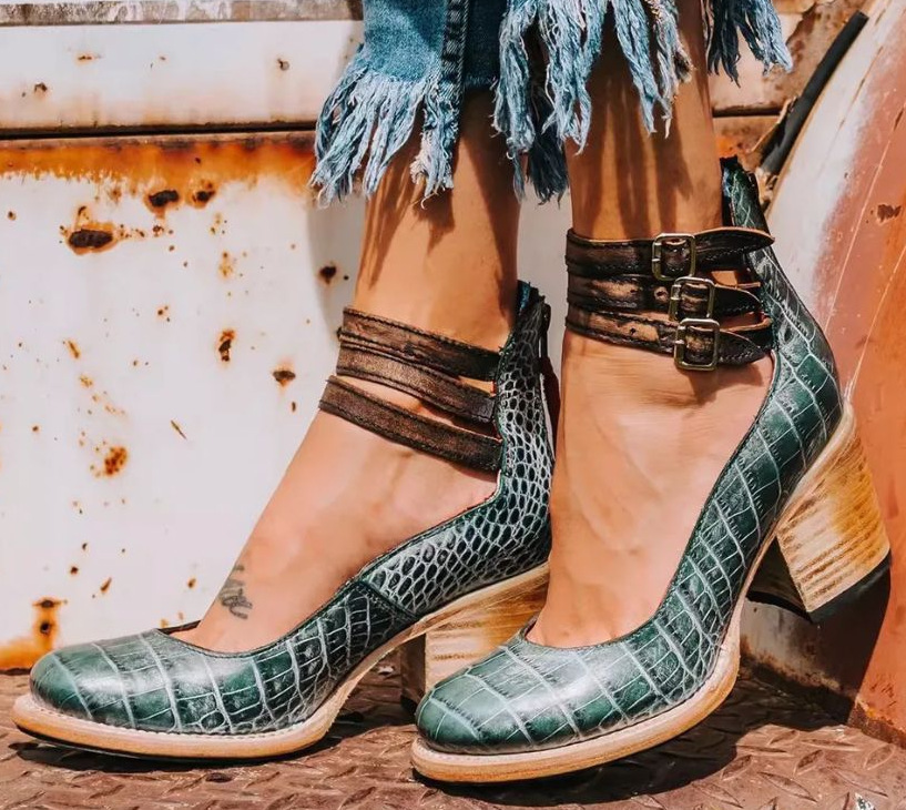Women's Block Heel Ankle Strap Boots