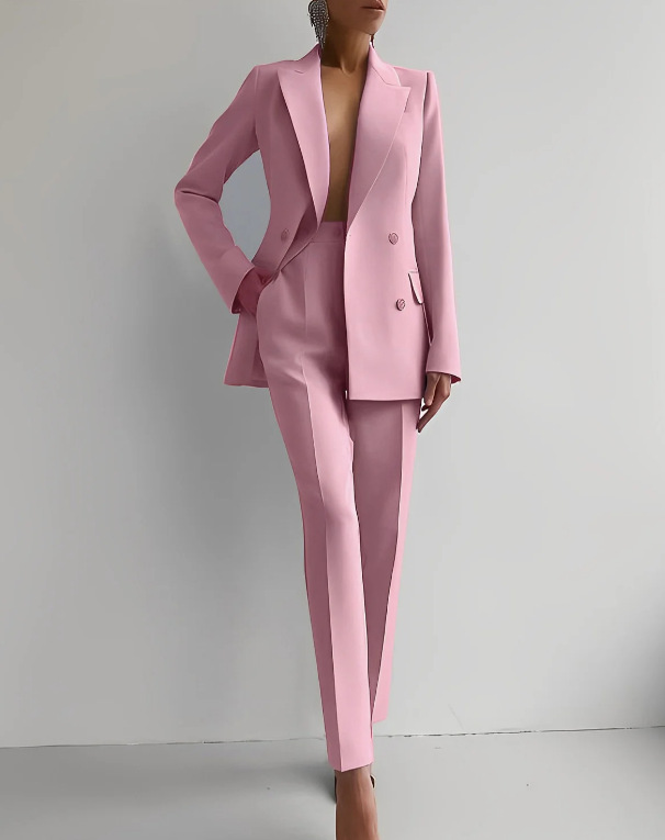 Women's Double-Breasted Blazer and Slim Trouser Suit Set