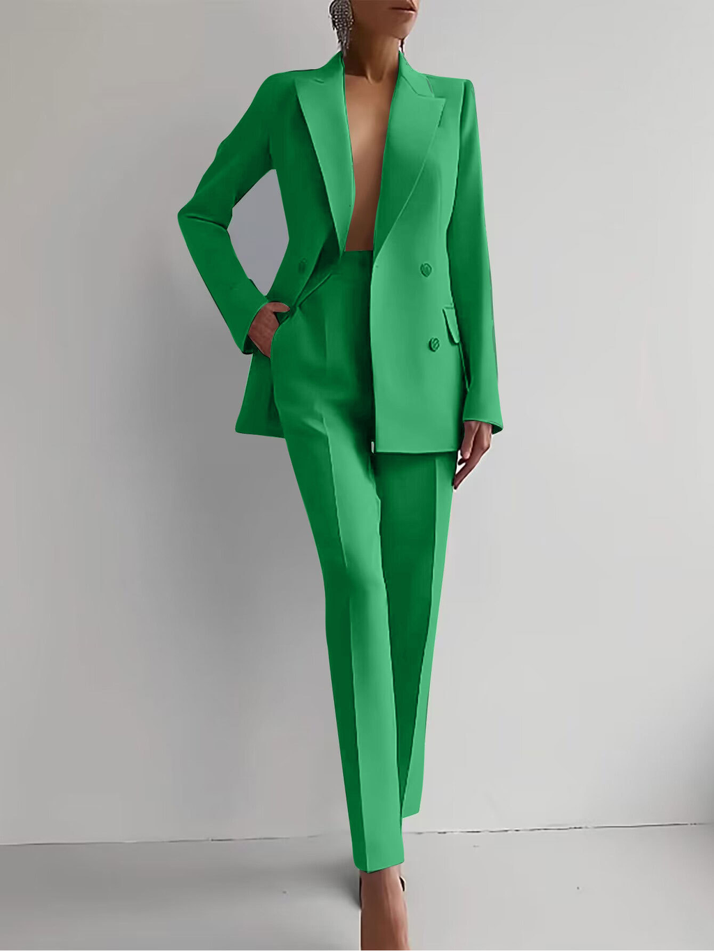 Women's Double-Breasted Blazer and Slim Trouser Suit Set