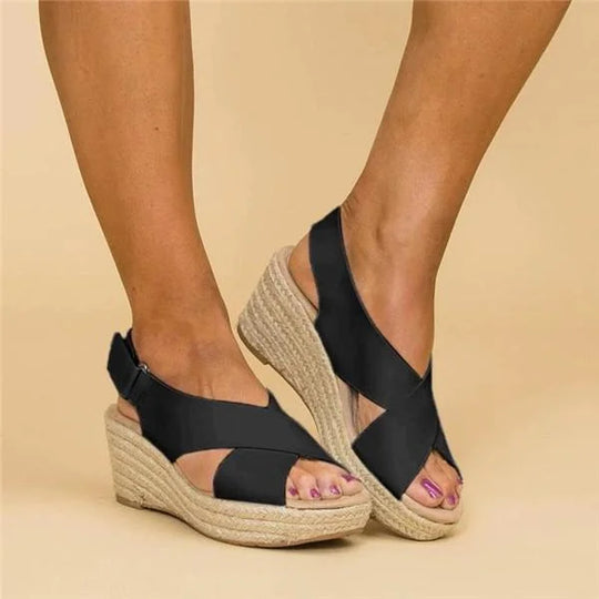 Women's Orthopedic Espadrille Wedge Sandals - Black