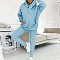 Women's Button-Neck Hoodie and Leggings Two-Piece Set - Sky Blue